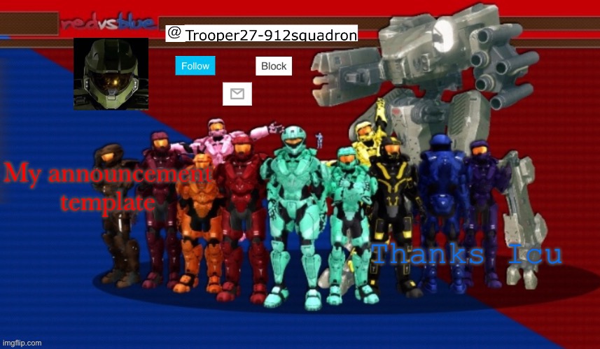 E | My announcement template; Thanks Icu | image tagged in t27 announcement | made w/ Imgflip meme maker