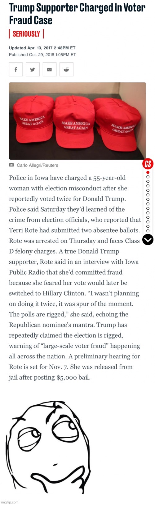 [here at Politics_Redux, we unearth real evidence of voter fraud] | image tagged in trump supporter voter fraud,voter fraud,election fraud,rigged elections,conservative hypocrisy,hypocrisy | made w/ Imgflip meme maker