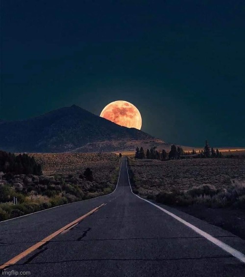 Blood Moon Highway - Sierra, Nevada    Photo credit: @borntraveller_1 | image tagged in full moon,highway,night,scene,awesome,pic | made w/ Imgflip meme maker