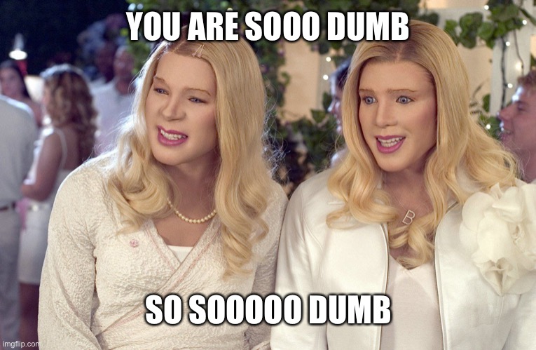 Mustbedumb | YOU ARE SOOO DUMB; SO SOOOOO DUMB | image tagged in white chicks,mustbeamoron | made w/ Imgflip meme maker