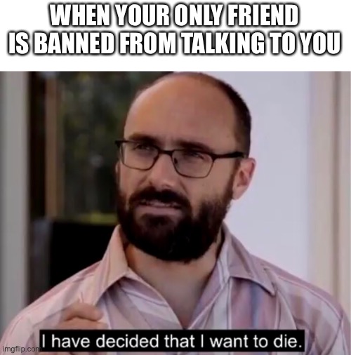 WHEN YOUR ONLY FRIEND IS BANNED FROM TALKING TO YOU | image tagged in i want to die | made w/ Imgflip meme maker