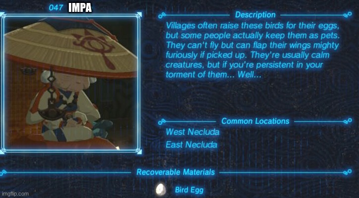 IMPA | image tagged in the legend of zelda breath of the wild | made w/ Imgflip meme maker