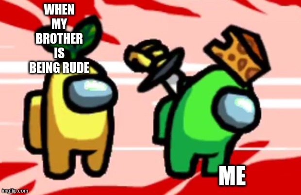 M.B.R. | WHEN MY BROTHER IS BEING RUDE; ME | image tagged in among us stab | made w/ Imgflip meme maker