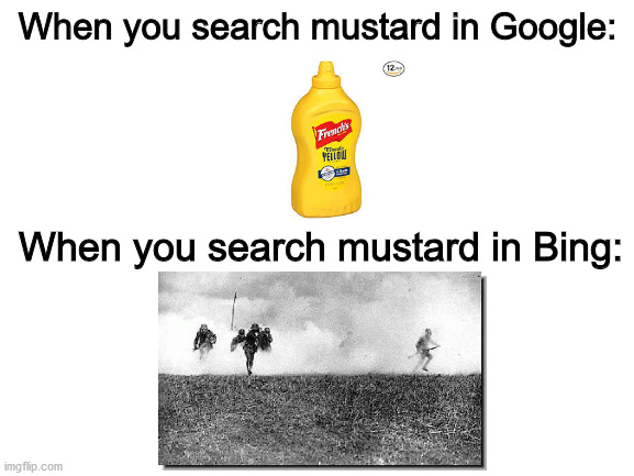 Blank White Template | When you search mustard in Google:; When you search mustard in Bing: | image tagged in blank white template | made w/ Imgflip meme maker