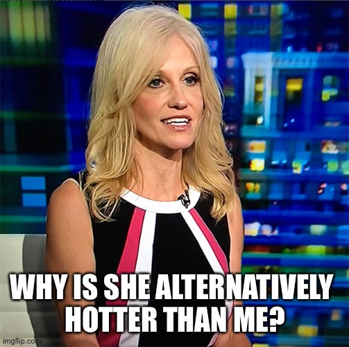 Kellyanne Conway | WHY IS SHE ALTERNATIVELY 
HOTTER THAN ME? | image tagged in kellyanne conway | made w/ Imgflip meme maker