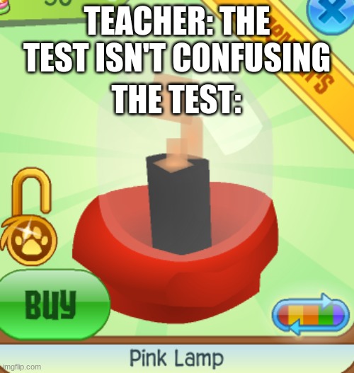 It isn't just any pink lamp | TEACHER: THE TEST ISN'T CONFUSING; THE TEST: | image tagged in animal jam,not confusing | made w/ Imgflip meme maker
