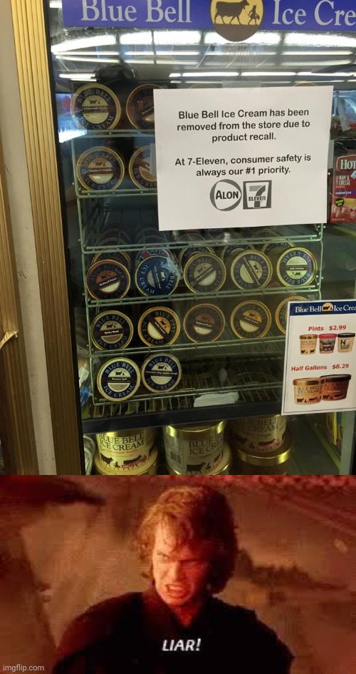 Blue Bell ice cream | image tagged in anakin liar,funny,you had one job,memes,ice cream,task failed successfully | made w/ Imgflip meme maker