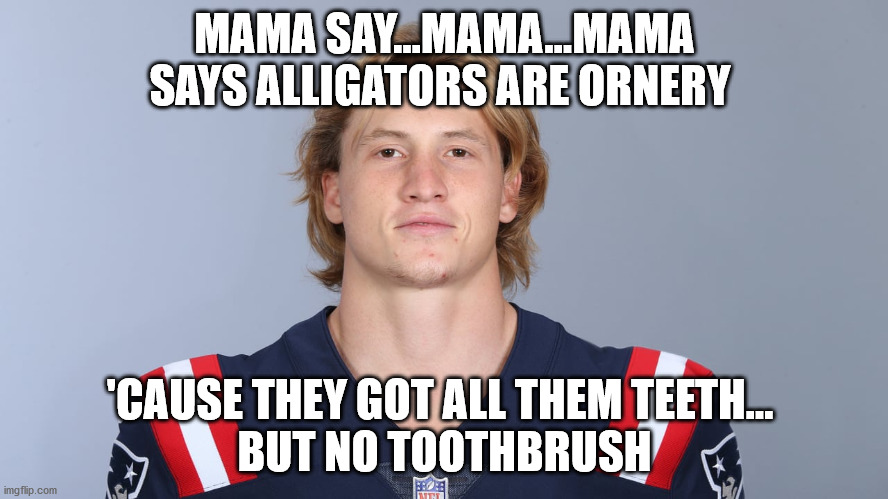 Mama said | MAMA SAY...MAMA...MAMA SAYS ALLIGATORS ARE ORNERY; 'CAUSE THEY GOT ALL THEM TEETH... 
BUT NO TOOTHBRUSH | image tagged in waterboy,mamasaid | made w/ Imgflip meme maker