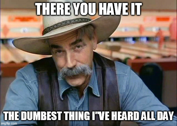 The Dumbest Thing | THERE YOU HAVE IT; THE DUMBEST THING I"VE HEARD ALL DAY | image tagged in sam elliott special kind of stupid | made w/ Imgflip meme maker