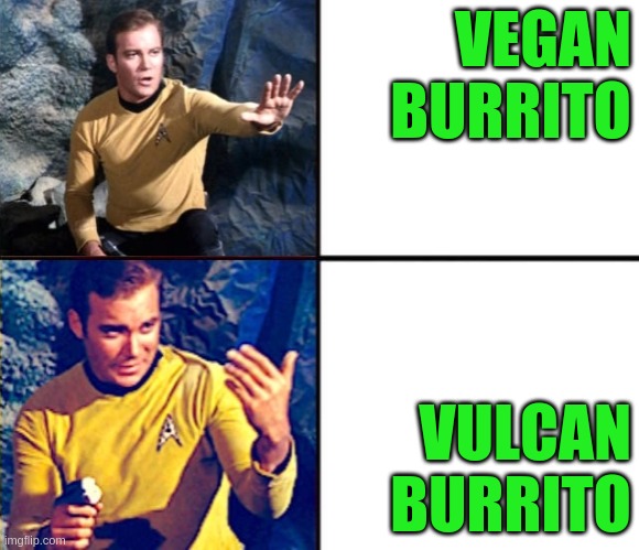 Vulcan Burrito | VEGAN
BURRITO; VULCAN
BURRITO | image tagged in jim no/yes | made w/ Imgflip meme maker