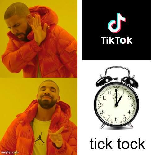 what a stupid name tiktok has | tick tock | image tagged in memes,drake hotline bling | made w/ Imgflip meme maker
