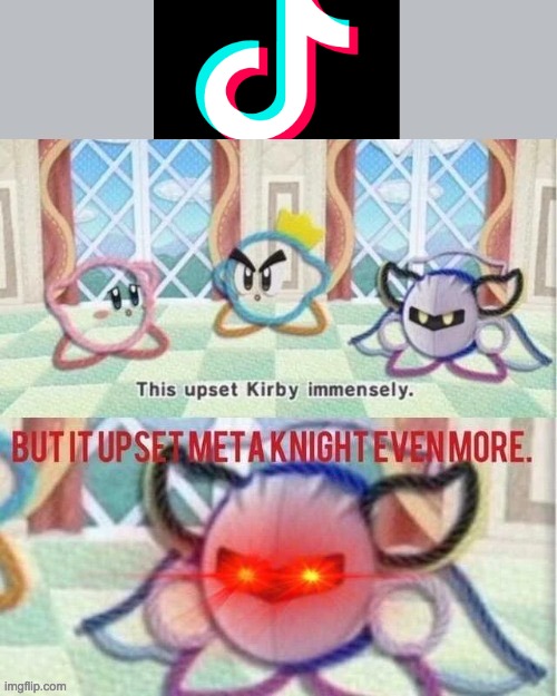 tiktok sucks | image tagged in upset meta knight,tik tok sucks,kirby | made w/ Imgflip meme maker