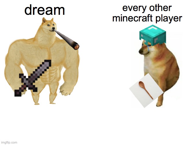 Buff Doge vs. Cheems | dream; every other minecraft player | image tagged in memes,buff doge vs cheems | made w/ Imgflip meme maker