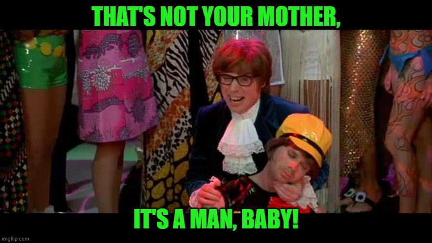 Austin Powers "That ain't no woman, that's a man, man!" | THAT'S NOT YOUR MOTHER, IT'S A MAN, BABY! | image tagged in austin powers that ain't no woman that's a man man | made w/ Imgflip meme maker