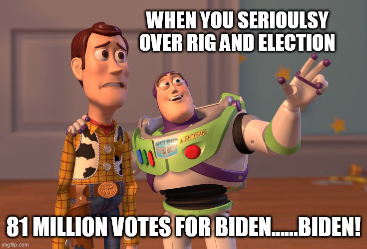 X, X Everywhere Meme | WHEN YOU SERIOULSY OVER RIG AND ELECTION; 81 MILLION VOTES FOR BIDEN......BIDEN! | image tagged in memes,x x everywhere | made w/ Imgflip meme maker