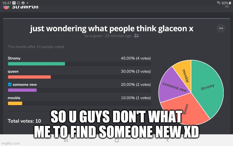 SO U GUYS DON'T WHAT ME TO FIND SOMEONE NEW XD | made w/ Imgflip meme maker