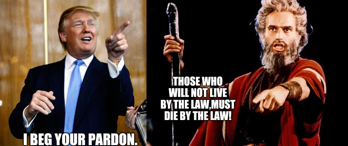 THOSE WHO WILL NOT LIVE BY THE LAW,MUST DIE BY THE LAW! I BEG YOUR PARDON. | image tagged in donal trump birthday,angry old moses | made w/ Imgflip meme maker