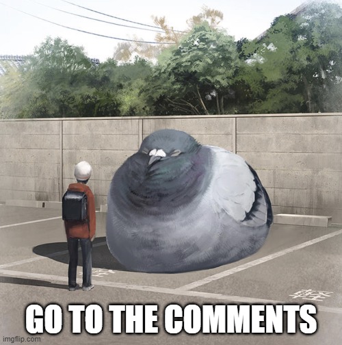 Beeg Birb | GO TO THE COMMENTS | image tagged in beeg birb | made w/ Imgflip meme maker