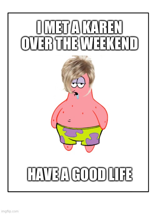 Tribute to the elf Karen | I MET A KAREN OVER THE WEEKEND; HAVE A GOOD LIFE | image tagged in blank template | made w/ Imgflip meme maker