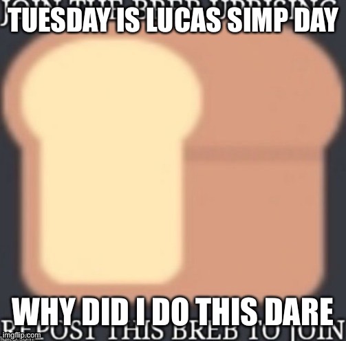 It is a d a r e | TUESDAY IS LUCAS SIMP DAY; WHY DID I DO THIS DARE | made w/ Imgflip meme maker