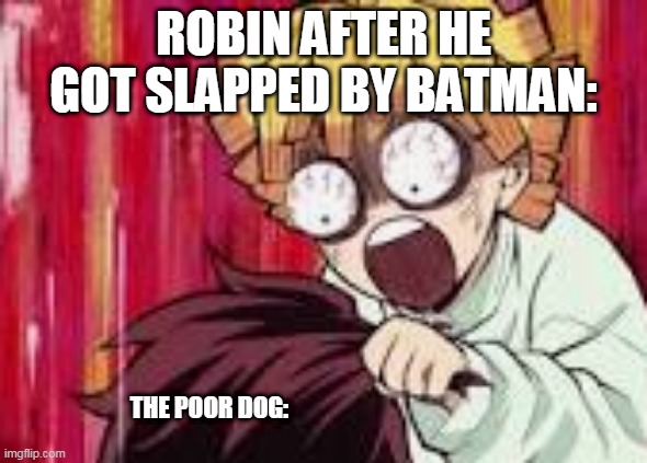 ROBIN AFTER HE GOT SLAPPED BY BATMAN: THE POOR DOG: | made w/ Imgflip meme maker