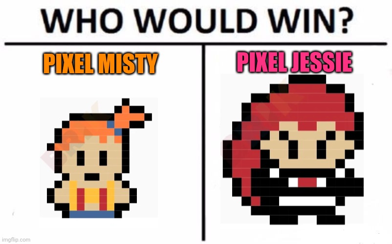 Pixel art pokemon girls | PIXEL MISTY; PIXEL JESSIE | image tagged in memes,who would win,pixel,anime girl,pokemon | made w/ Imgflip meme maker