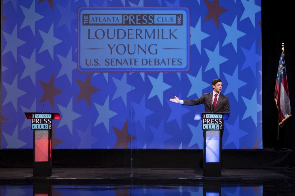 Jon Ossoff debates empty podium Blank Meme Template