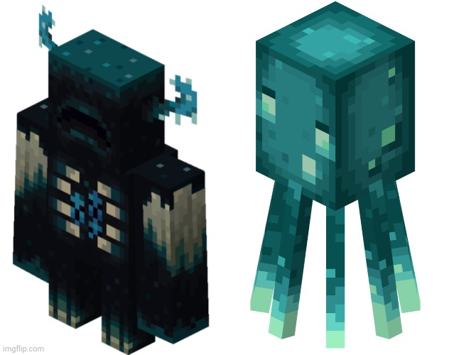 image tagged in minecraft warden,minecraft glow squid | made w/ Imgflip meme maker