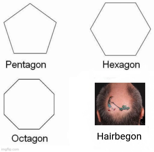 Hairbegon | Hairbegon | image tagged in memes,pentagon hexagon octagon,hairbegon,supersecretleader,bald,lawnmower | made w/ Imgflip meme maker