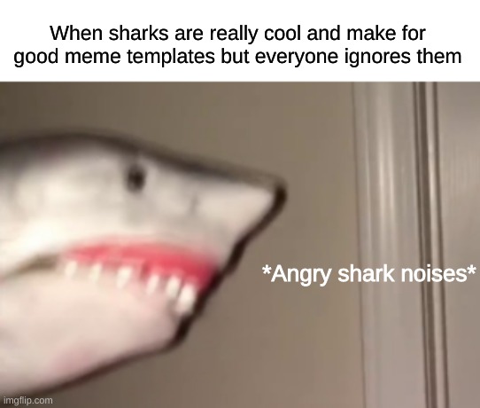shark. | When sharks are really cool and make for good meme templates but everyone ignores them; *Angry shark noises* | image tagged in shark,shark week,finding nemo sharks,angry,duh,jaws,dankmemes | made w/ Imgflip meme maker