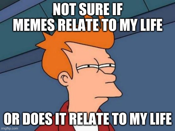 Futurama Fry | NOT SURE IF MEMES RELATE TO MY LIFE; OR DOES IT RELATE TO MY LIFE | image tagged in memes,futurama fry | made w/ Imgflip meme maker