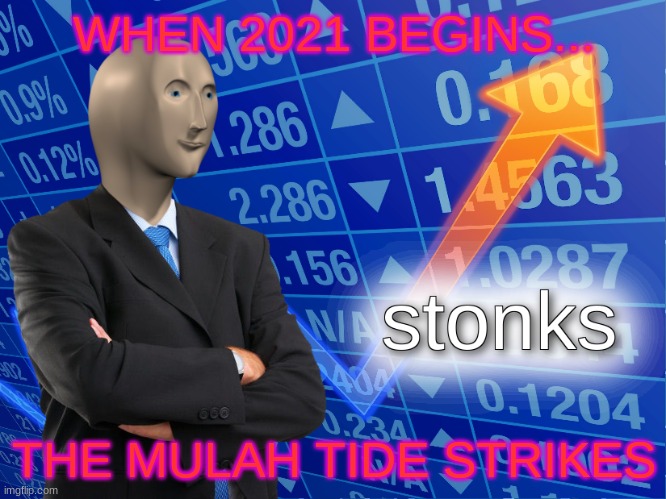 stonks | WHEN 2021 BEGINS... THE MULAH TIDE STRIKES | image tagged in stonks | made w/ Imgflip meme maker