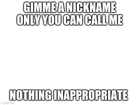 do it in comments | GIMME A NICKNAME ONLY YOU CAN CALL ME; NOTHING INAPPROPRIATE | image tagged in blank white template | made w/ Imgflip meme maker