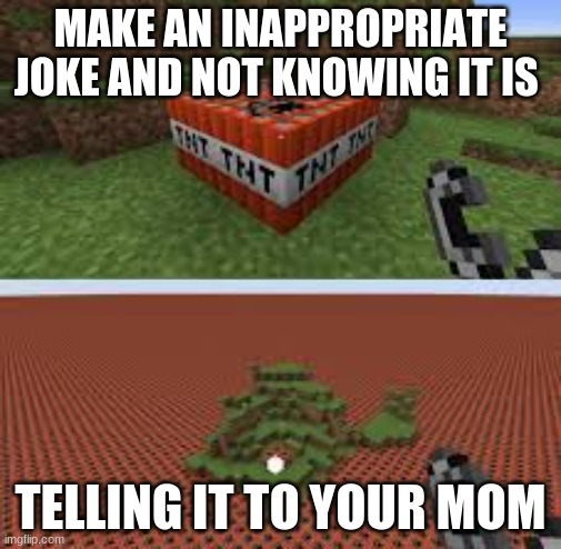 this has all happened to us | MAKE AN INAPPROPRIATE JOKE AND NOT KNOWING IT IS; TELLING IT TO YOUR MOM | image tagged in minecraft | made w/ Imgflip meme maker