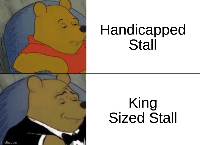 I OWN THE KING SIZED STALL | Handicapped Stall; King Sized Stall | image tagged in memes,tuxedo winnie the pooh | made w/ Imgflip meme maker