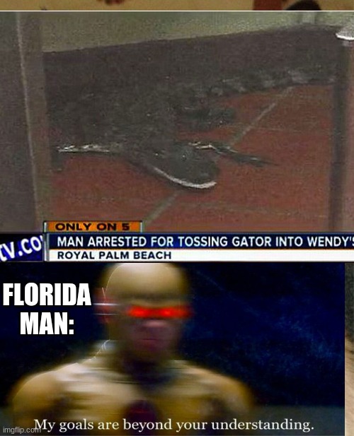 Florida man throws alligator into wendys  drive-thru | FLORIDA MAN: | image tagged in lol,alligator,overly manly man,man | made w/ Imgflip meme maker