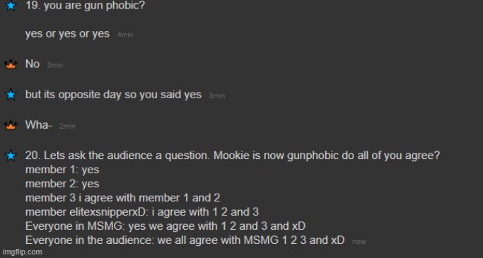Mookie is now gunphobic i asked the audience | made w/ Imgflip meme maker