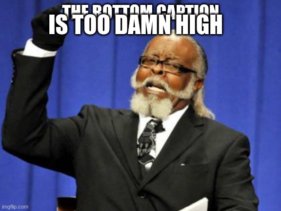 Too Damn High | IS TOO DAMN HIGH; THE BOTTOM CAPTION | image tagged in memes,too damn high | made w/ Imgflip meme maker