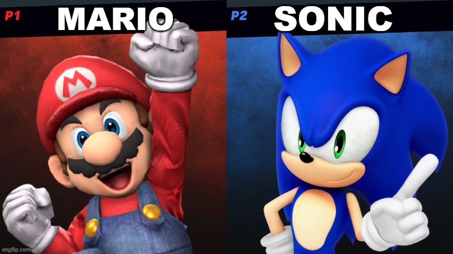 Mario vs Sonic with better renders | SONIC; MARIO | image tagged in smash bros 1v1 screen template,super smash bros,sonic the hedgehog,super mario | made w/ Imgflip meme maker