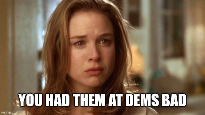 Jerry Maguire you had me at hello | YOU HAD THEM AT DEMS BAD | image tagged in jerry maguire you had me at hello | made w/ Imgflip meme maker