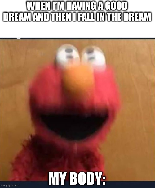 It was a good dream :( | WHEN I’M HAVING A GOOD DREAM AND THEN I FALL IN THE DREAM; MY BODY: | image tagged in meme | made w/ Imgflip meme maker