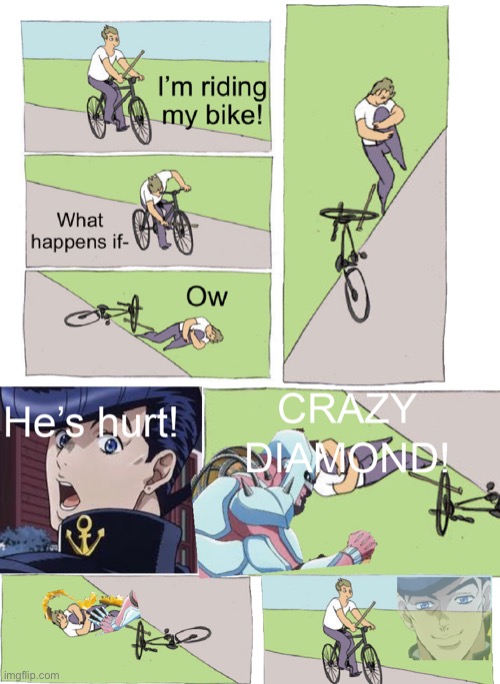 Josuke heals bike guy | image tagged in jojo's bizarre adventure,wholesome | made w/ Imgflip meme maker