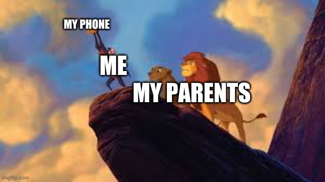 relateable? | MY PHONE; ME; MY PARENTS | image tagged in lion king | made w/ Imgflip meme maker