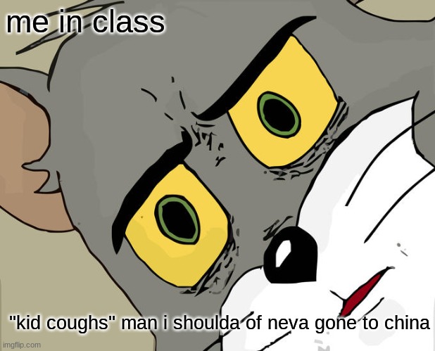 Unsettled Tom Meme | me in class; ''kid coughs'' man i shoulda of neva gone to china | image tagged in memes,unsettled tom | made w/ Imgflip meme maker