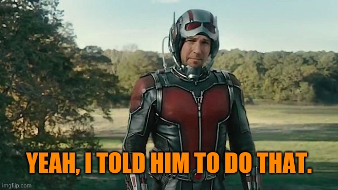 antman | YEAH, I TOLD HIM TO DO THAT. | image tagged in antman | made w/ Imgflip meme maker