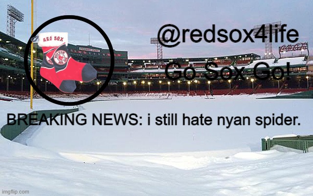 curse you del | BREAKING NEWS: i still hate nyan spider. | image tagged in redsox4life | made w/ Imgflip meme maker