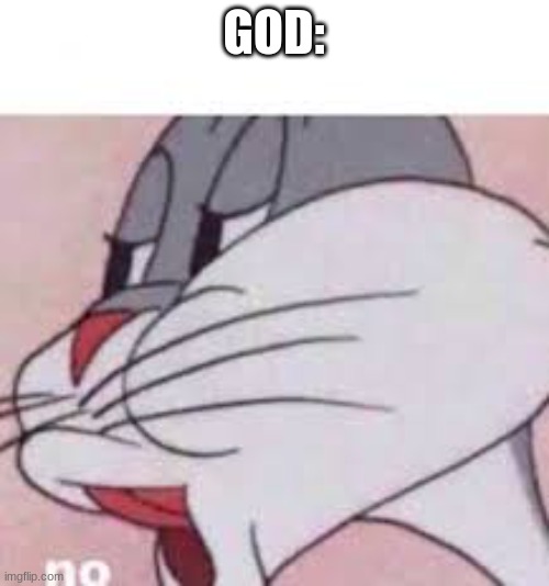 no bugs bunny | GOD: | image tagged in no bugs bunny | made w/ Imgflip meme maker