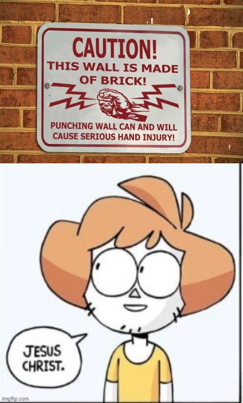 Caution! This wall is made of brick! | image tagged in i do one push-up,memes,stupid signs,funny | made w/ Imgflip meme maker