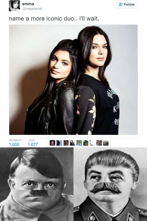 So much more iconic | image tagged in name a more iconic duo,squished hitler,squished stalin,memes | made w/ Imgflip meme maker