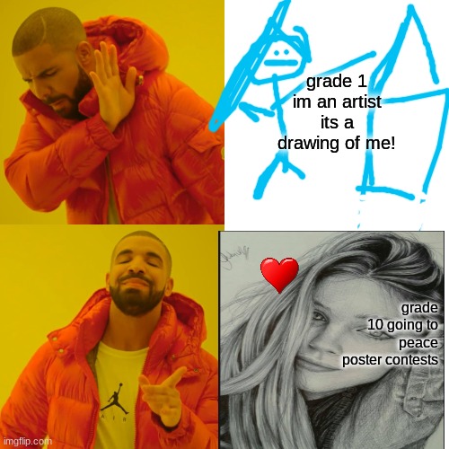 drawings | grade 1 im an artist its a drawing of me! grade 10 going to peace poster contests | image tagged in drawing | made w/ Imgflip meme maker